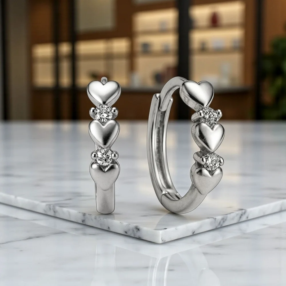 Minimalist Hoop Heart Earrings S925 Sterling Silver Dainty Zirconia Gift